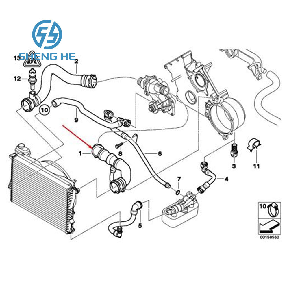 1153 7505 228 High Grade Rubber Hose Upper Radiator Coolant Water Hose 11537505228 for BMW E38 740i 740iL E39 540i